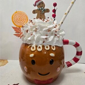 Festive Gingerbread Mug with Whipped Cream Design